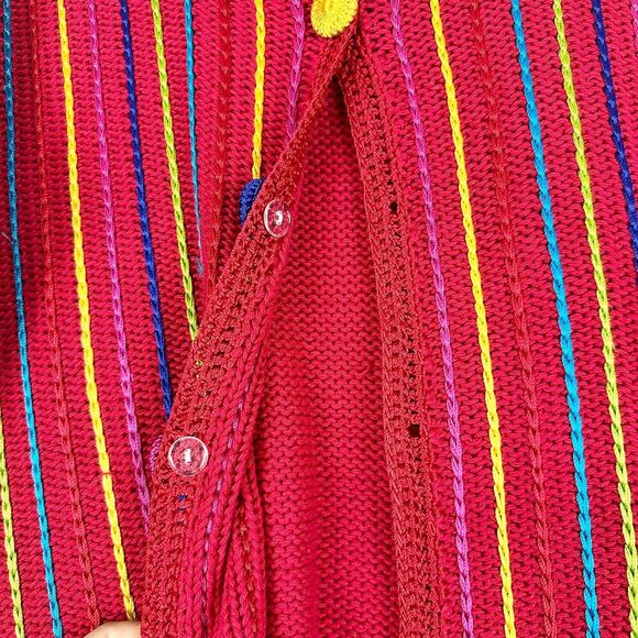 Lisa International Vibrant Red Cardigan with Colorful Stripes - Picture 4 of 5
